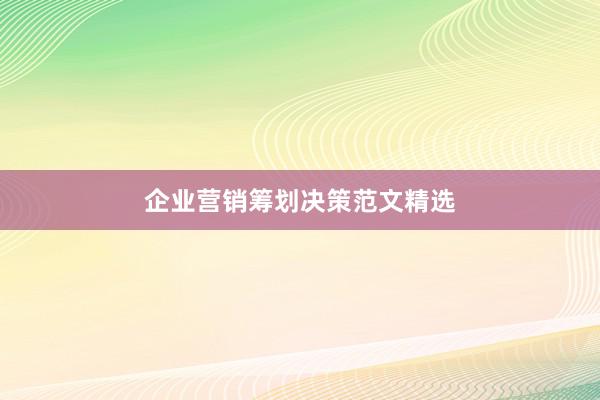 企业营销筹划决策范文精选